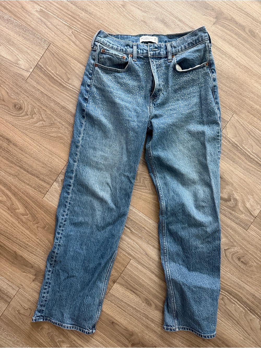 Abercrombie & Fitch Women's Blue Flare Jeans with Subtle Sparkles